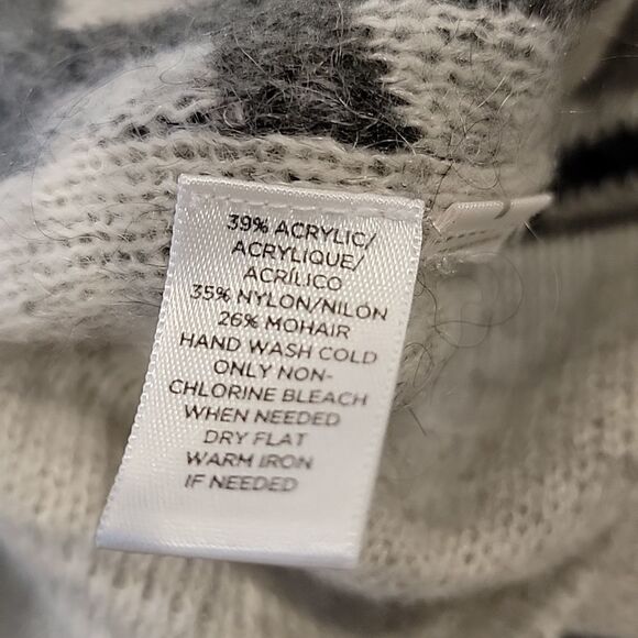 LOFT Plaid Gray Color Block Mohair Blend Crewneck Pullover Sweater Size Medium - Picture 12 of 12